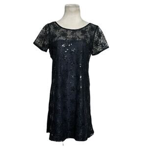 ABS Collection black lace sequin lined sheath mini cocktail dress size 2